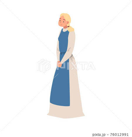 Young Medieval Female Peasant Wearing Long のイラスト素材