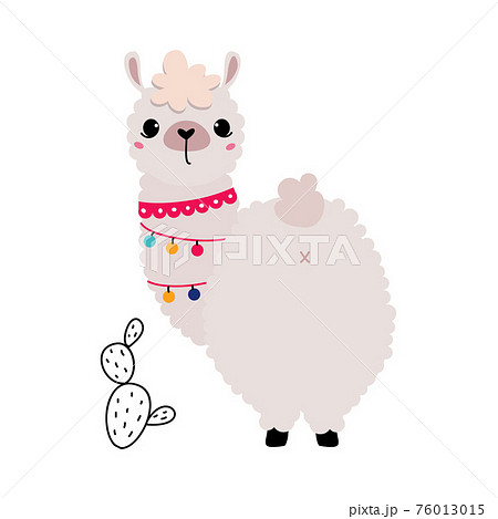 Pretty Wolly Llama Or Alpaca Wearing Garland のイラスト素材