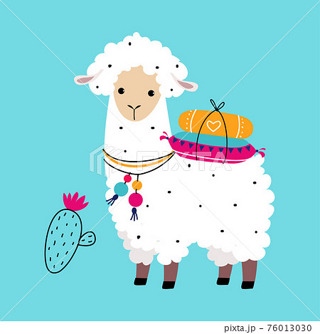 Cute Fluffy Llama or Alpaca as Camelid Pack Animal Vector Illustration 76013030