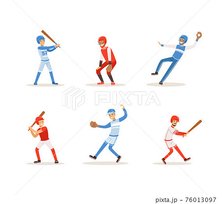 Baseball players in different poses set softball Vector Image