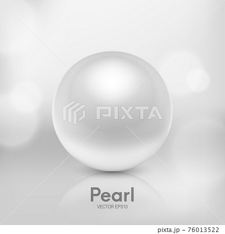 Vector 3d Realistic Beautiful Natural White Pearl Closeup Isolated on White Background with Reflection. Design Template for Graphics. Front View 76013522