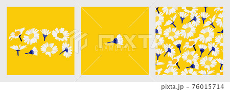 Set of decorative floral elements. Chamomile on a yellow background. Vector hand drawing flowers, buds, daisy wheel. 76015714