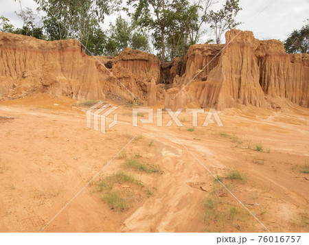 Lalu Park in Sakaeo province, Thailand, due to soil erosion has produced stranges shapes 76016757