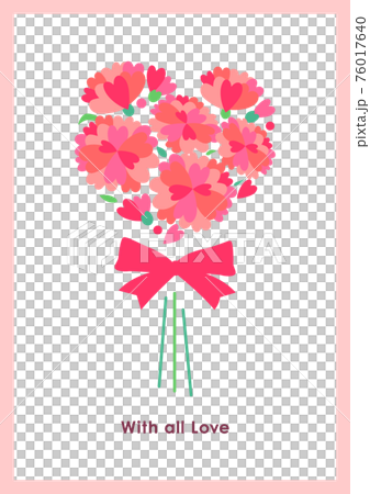 ハートの形の花びらのカーネーションブーケ 一言カードのイラスト素材 ハートの形の花びらのカーネーションブーケ 一言カードのイラスト素材