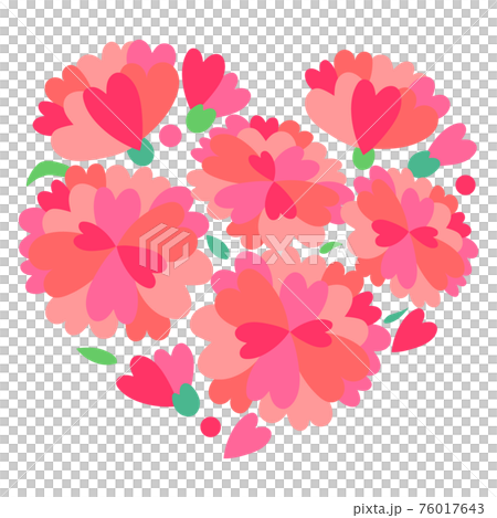 ハートのカーネーションの花やつぼみの集まりのイラスト素材