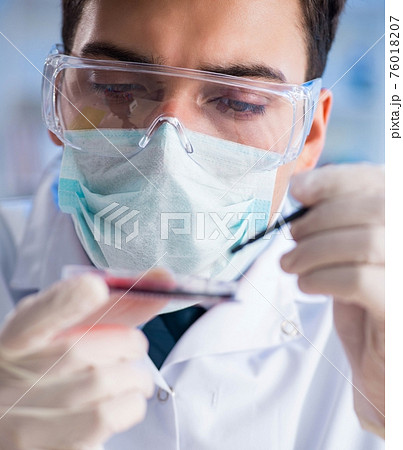 Lab assistant testing blood samples in hospital Lab assistant testing blood samples in hospital 76018207