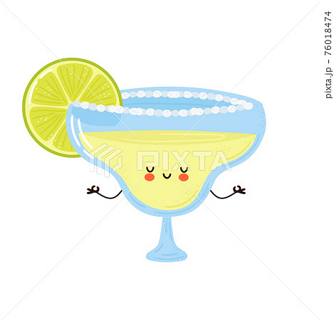 Cute funny Margarita cocktail meditate in yoga pose. Vector hand drawn cartoon kawaii character illustration icon. Isolated on white background. Margarita cocktail meditate concept 76018474