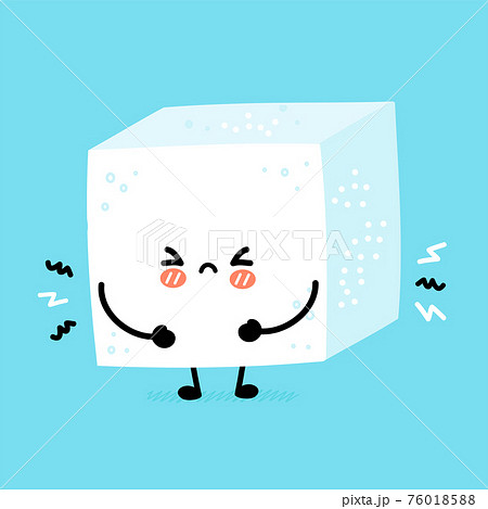 Cute funny sad sugar piece cube character. Vector flat line cartoon kawaii character illustration icon. Sugar cube character concept 76018588