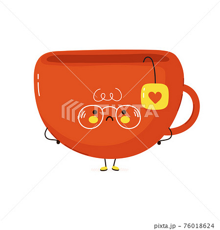 Cute sad Tea cup character. Vector hand drawn cartoon kawaii character illustration icon. Isolated on white background. Tea cup character concept 76018624