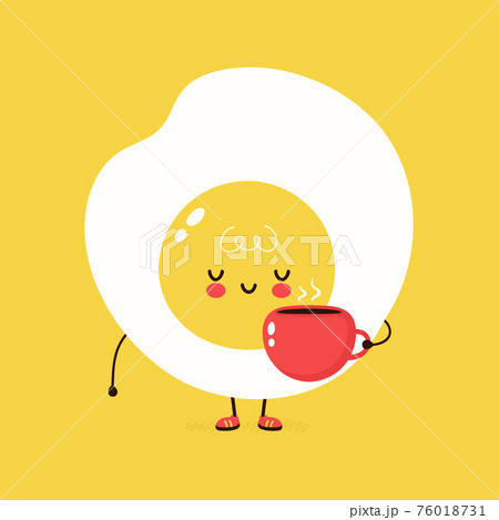 Cute funny Fried Egg with coffee cup character. Vector hand drawn cartoon kawaii character illustration icon. Fried Egg character concept Cute funny Fried Egg with coffee cup character. Vector hand drawn cartoon kawaii character illustration icon. Fried Egg character concept 76018731