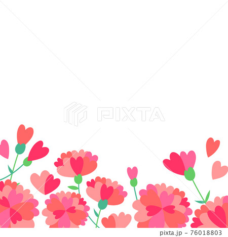 赤いハートの花びらの花が咲く華やかな正方形フレームのイラスト素材