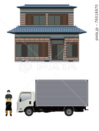 トラックと配達員 76018970