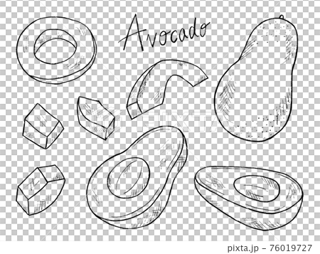 Black and white handwritten illustration image of avocado and food Black and white handwritten illustration image of avocado and food 76019727