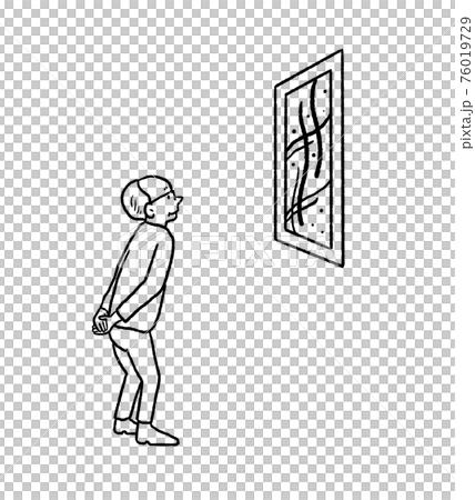 絵画鑑賞をするお年寄りの線画イラスト 76019729