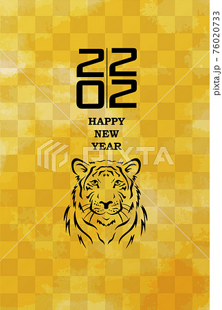 2022年寅年の年賀素材　テンプレート　虎　和風　年賀はがき 76020733
