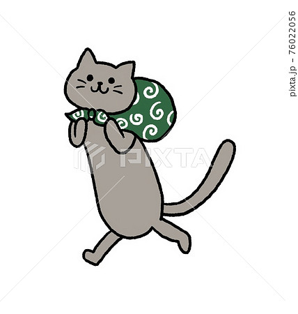 風呂敷を背負う猫のイラストのイラスト素材