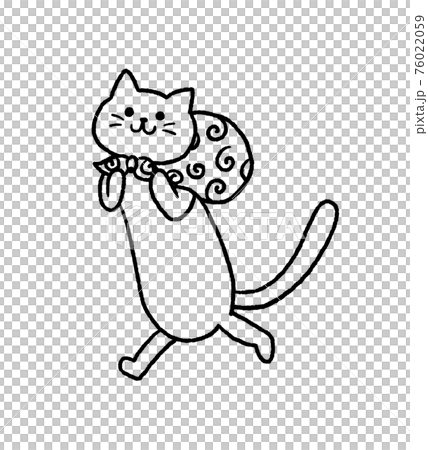 風呂敷を背負う猫の線画イラスト 風呂敷を背負う猫の線画イラスト 76022059