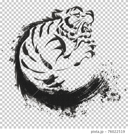 2022　寅年　年賀状　正月　墨絵　水墨画　黒　イラスト素材 76022519