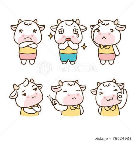Set of cute cow emoticon icons cartoon illustration 003 76024933