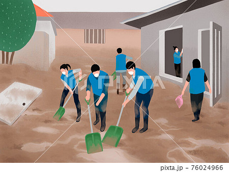 Concept of natural disaster in heavy rainy season. people in need illustration 008 76024966