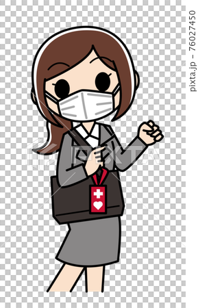 かわいいタッチのカバンにヘルプマークを付けた女性 マスク のイラスト素材