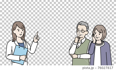 Doctors, female doctors, patients, seniors, elderly people, illustration materials to explain to elderly couples 76027817