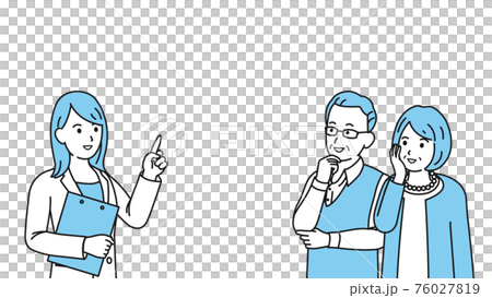 Doctors, female doctors, patients, seniors, elderly people, illustration materials to explain to elderly couples 76027819