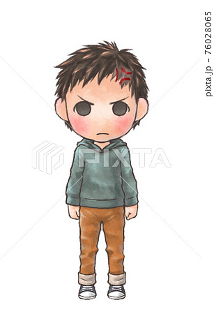 パーカーを着た男の子 怒っている 全身のイラスト素材