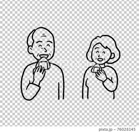 おにぎりを食べるお年寄りの線画イラスト 76028145