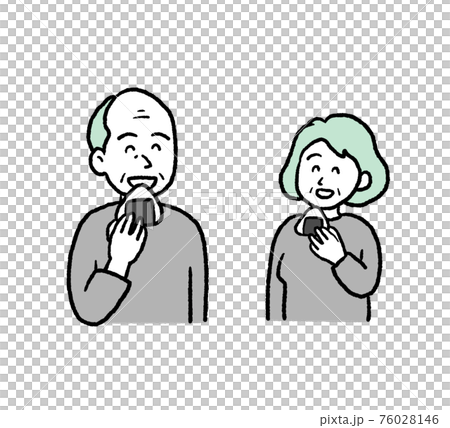 おにぎりを食べるお年寄りのイラスト 76028146