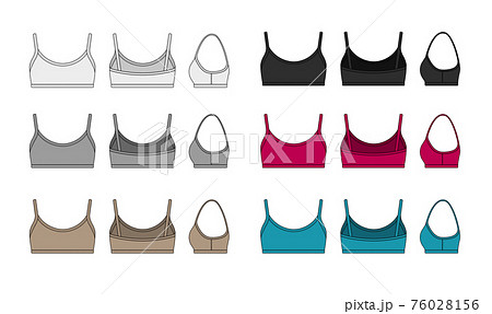 ブラトップ スポーツブラ 女性用ウェア テンプレートイラストセット フロント バック サイド のイラスト素材