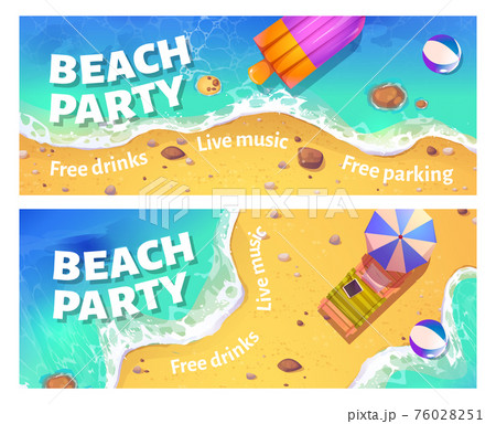 Beach party cartoon flyer with woman in ocean 76028251