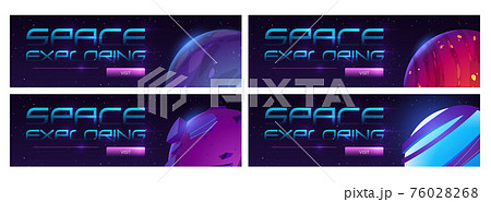 Galaxy travel cartoon landing page with planets 76028268