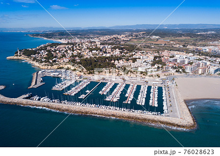 Aerial view of Torredembarra with harbor 76028623