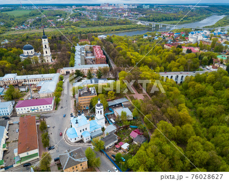 View from drone of Kaluga on Oka riverbanks View from drone of Kaluga on Oka riverbanks 76028627
