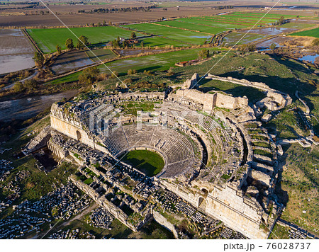 Top view from side of Miletus ancient theater ruins 76028737