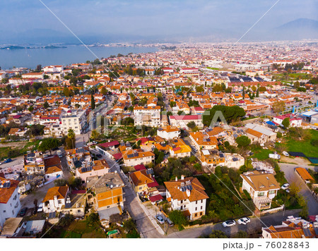 View from drone of Turkish city and beach resort of Fethiye View from drone of Turkish city and beach resort of Fethiye 76028843