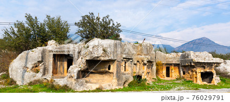Remains of stone cut tombs in ancient Araxa, Turkey 76029791