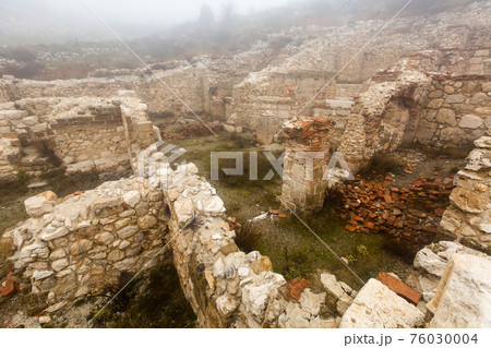 Ruins of dwelling houses on mountain slope in Sagalassos, Turkey 76030004