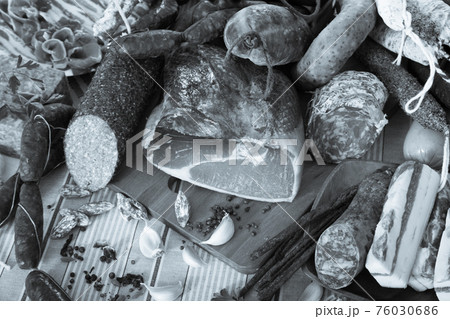 Meat products on table Meat products on table 76030686