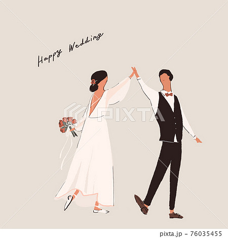 ダンスをする男女 ウエディング 結婚式 二次会 ブーケ 二人 文字ありのイラスト素材