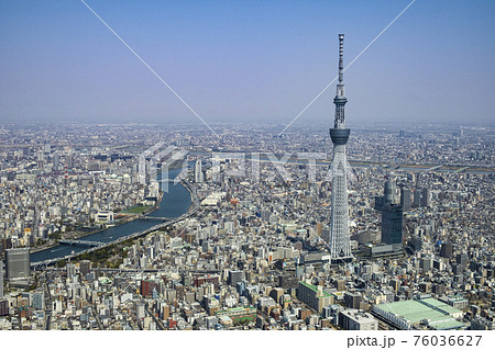 東京墨田区上空からスカイツリー方面の空撮 東京墨田区上空からスカイツリー方面の空撮 76036627
