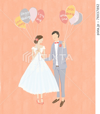 風船を持った新郎新婦、結婚式、ウエディング、ブライダル、wedding 76037892
