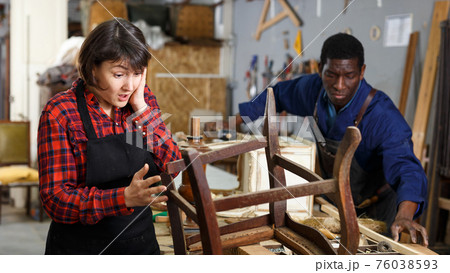 Outraged woman restorer at workshop 76038593