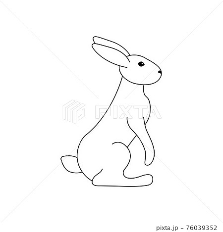 Vector illustration of a rabbit that is preparing to jump. Black outline on a white background. Doodle style 76039352