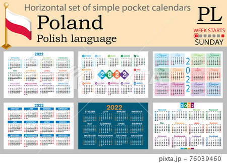Polish horizontal pocket calendar for 2022. Week starts Sunday Polish horizontal pocket calendar for 2022. Week starts Sunday 76039460