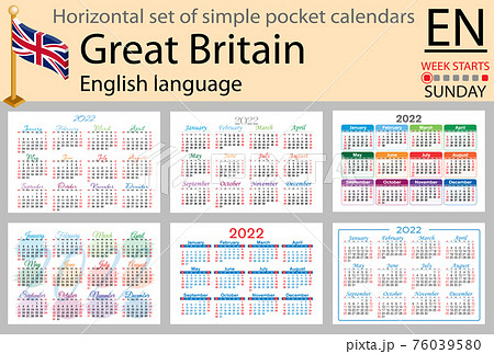 English horizontal pocket calendar for 2022. Week starts Sunday 76039580