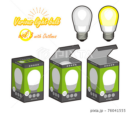 電球(LED)とパッケージの外線ありイラスト 76041555