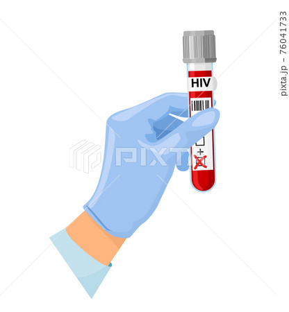 Hand with a test tube of blood test for AIDS, HIV. World AIDS Day 1 December, blood test. Vector 76041733