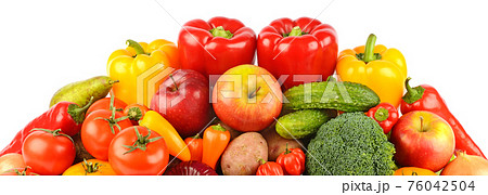 Composition of ripe vegetables and fruits isolated on white 76042504